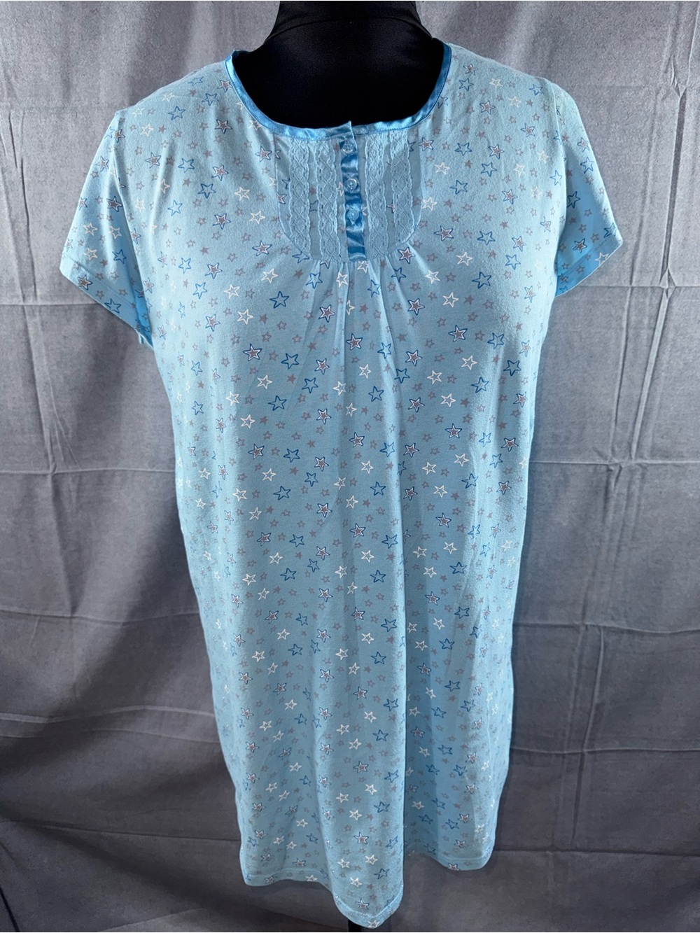 2803-Light Blue Star-Print Women's Nightshirt - Soft Sleepwear